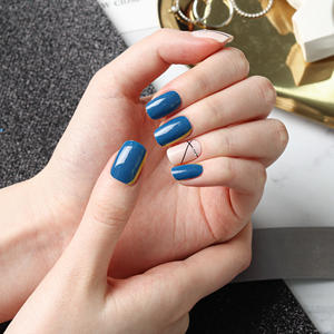 ShineB Gel <b>Nail</b> Strips #45770 Gel <b>Nail</b> Stickers Easy Self <b>Nail</b> <b>Art</b> Made in Korea Blue Siver Chic Black Line Design - Product Image 2