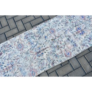 Vintage 2.1x8.5 ft <b>Rug</b>, <b>Runner</b> Turkish <b>Rug</b>, White Floral Wool <b>Rug</b> - Product Image 5