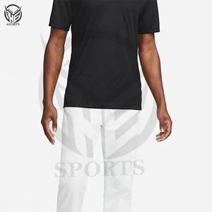 Camisa de Golf de Manga Corta para Hombre, Corte Estándar Relajado, Cierre de 2 Botones, Color Negro Sólido, Tejido de Punto 100% PK, Secado Rápido, Alto Rendimiento - Product Image 4