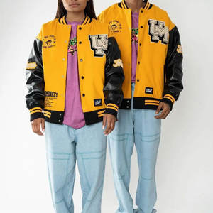 2025 Varsity chaqueta de ropa deportiva hombre elegante cuerpo de lana mangas de cuero bordado personalizado logotipos soporte lona PU bolsillo - Product Image 1