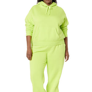 Sweat à capuche à poche kangourou thermique d'hiver surdimensionné pour femme avec logo avant de couleur unie à épaules tombantes-taille USA - Product Image 6