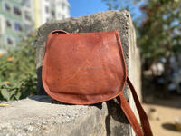 Tas selempang kulit kambing alami, tas selempang 7*9 uniseks, lapisan kanvas Vintage mewah, tas tangan kulit asli serbaguna