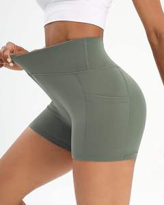 Yoga elástico con bolsillos laterales Pantalones cortos de Yoga para Mujeres Cintura cruzada Gimnasio activo 100% Poliéster con alta y calidad premium - Product Image 6