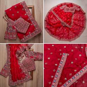 Red Designer Boutique's Latest Exclusive Indian Style Saree Blouse Export Quality Silk <b>Fabric</b> Embroidery Bridal Wedding Wear - Product Image 4