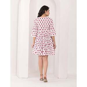 Vestido de Algodón Estampado a Bloques en Blanco y Rojo, Transpirable, Informal, para Fiestas, Tallas XS a XL, para Clubes y Uso Diario - Product Image 6