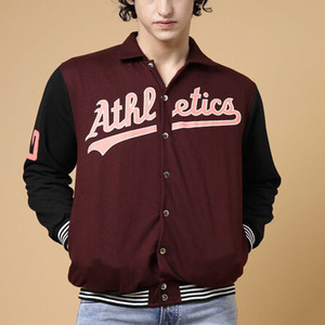 Veste universitaire en laine marron et noire à col cubain pour hommes Letterman College Baseball Bomber Varsity Jacket - Product Image 1