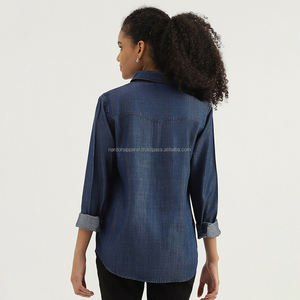 Nardon Apparel 2025, venta al por mayor, camisas vaqueras de diseño para mujer, azul claro, largo, estilo informal, primavera y verano para mujer - Product Image 2