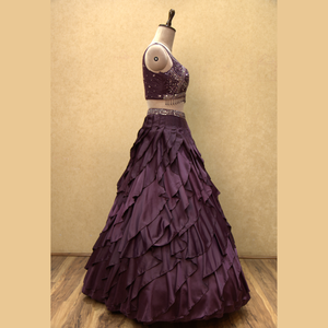 Stunning Lehenga in Royal <b>Wine</b> Colour with Intricate Beats & Sequence Hand Work for Wedding Function India wholesale - Product Image 3