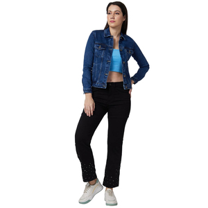 Veste en jean en coton pour femmes Doublure en polyester Couleur unie Tendance Tricotée Respirante Vente en gros Faible MOQ Saison hivernale Personnalisable - Product Image 2