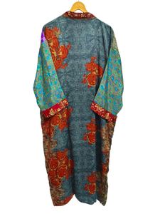 Swim Wear Soft Silk Bathrobe Multi Color Robe Night Wear Robe Indian Vintage Recycled Silk Sari <b>Kimono</b>, - Product Image 5