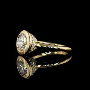 Bague de fiançailles en or jaune 14 carats avec halo caché, diamant de laboratoire de 2,53 carats, taille ronde, bague de mariée - Product Image 2