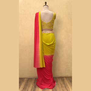 Lễ Hội màu vàng treo lên <span class=keywords><strong>Saree</strong></span> với màu đỏ anh đào điểm nhấn phong phú nhịp đập Sequins thủ công & thanh lịch tua hoàn thiện tại bán buôn Ấn Độ - Product Image 5