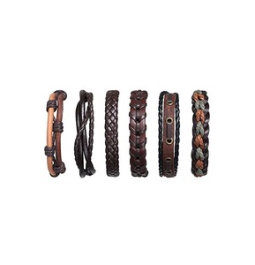 Bracelet manchette large style punk vintage fait à la main en cuir véritable tressé bracelets à breloques à la mode pour hommes et femmes - Product Image 4