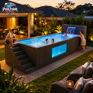 สระว่ายน้ำไม้ POOLFORM พร้อมฟังก์ชั่นน้ำตก สระสปาสำหรับใช้งานกลางแจ้งในสวนหลังบ้านสำหรับครอบครัว - Product Image 5