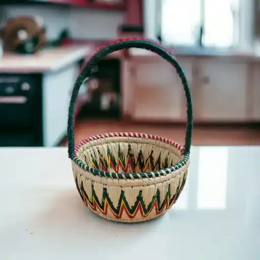 New Fashionable Handmade Mooji Grass Hamper Basket For Gift With Handles Wicker Storage Basket With Handles Flower Basket