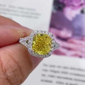 IGI Certified 3.50tcw Fancy Yellow Cushion Cut Lab Diamond VS Clarity Women's Engagement <b>Ring</b> Halo <b>Split</b> Style - Product Image 1