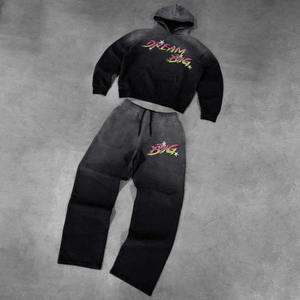 Ensemble sweat à capuche et survêtement délavés à l'acide avec broderie en détresse pour hommes Survêtements lourds pour hommes avec option de marque privée - Product Image 4