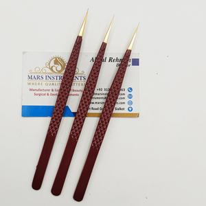 Pince à épiler pour extensions de cils à pointe droite, pointe isolante en diamant rouge, pointe pointue, en acier inoxydable - Product Image 3