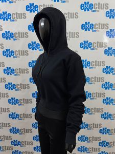 Femmes Noir OEM Pull Crop Hoodie Coton Polaire Bouffée Impression Broderie Doublé Anti-Rétrécir Hiver Crop Sweat Avant - Product Image 3