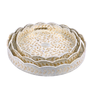 Ensemble de plateaux rectangulaires en nacre de capiz à motifs festonnés, motif feuille, faits à la main, durables, classiques, pliables, en MDF, pour le salon - Product Image 1