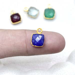 Dije de Zafiro Azul Cuadrado de 8x8mm, Facetado, Chapado en Oro, para Manualidades y Joyería - Product Image 4