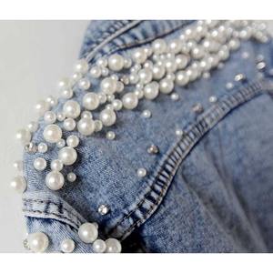 A Custom Made Women's <b>Quilted</b> <b>Denim</b> <b>Jacket</b> Sheep Skin Printed Zipper Closure Stand Collar Winter Cotton Lining Short Sleeve - Product Image 6