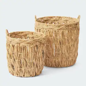 Vietnam Handmade Basic Simple Water Hyacinth Planter Pots for Indoor House Decor, Green Life Style