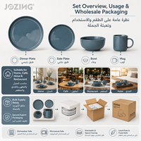 Vente en gros de vaisselle en porcelaine bleue de luxe Jozing, style nordique, assiettes, bols, tasses, passe au lave-vaisselle et au micro-ondes, pour la maison et l'hôtel