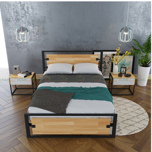 Cama de Estilo Industrial con Estructura de Hierro Ferrero, Ensamblaje de Madera y Hierro para Dormitorio - Product Image 3