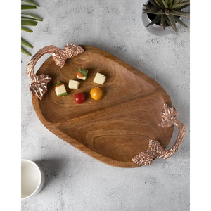 Bandeja ovalada de madera Natural de diseño elegante con mango de hoja, bandeja para servir aperitivos y frutas para el hogar, suministros de accesorios para Hotel - Product Image 1
