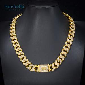 Offre Spéciale Argent 925 Plaqué Or 14K 12mm Lettre Initiale Glacé Miami Chaîne Cubaine Collier pour Homme - Product Image 5