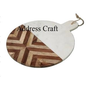 Tabla de cortar de madera de mármol de diseño hecho a mano natural con mango, precio de fábrica, forma redonda, bloques de cortar de madera de mármol - Product Image 2