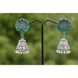 Boucles d'oreilles créoles jhumka en laiton imitation argent, aspect lourd, pour filles et femmes - Product Image 1