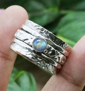 Plata de ley hecha a mano piedra lunar piedra preciosa Spinner anillo clásico 925 anillo de plata esterlina regalo de boda anillo Navidad Fuego Azul - Product Image 2