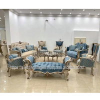 Juego de Sofás de 6 Plazas de Madera de Teca Hechos a Mano con Tapicería de Cuero Estilo Barroco Real Moderno, Tamaño Personalizado, Plegables, Muebles para Sala de Estar de Fábrica