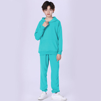 Çocuklar İçin Unisex Kışlık Pamuklu Polar Kapüşonlu Eşofman Takımı, Düz Renk Özel Logo Baskılı Günlük Giyim