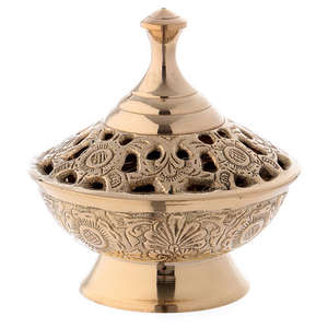 Brass Incense Burner with Lid <b>Home</b> and Office Tabletop <b>Air</b> <b>Freshener</b> Incense Burner with Engraving Design Fragrance Pot - Product Image 4