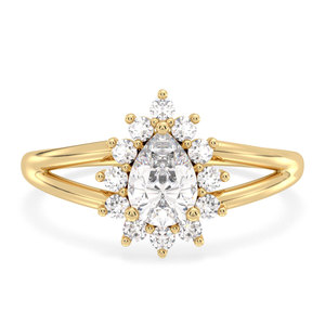 Anillo de Compromiso con Halo de Moissanita de Corte Pera de 0.88 Quilates, Oro Sólido de 14K/18K, Fabricante REYES, Regalo de Boda para Mujer, Joyería Fina - Product Image 1