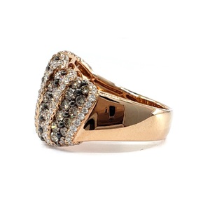 Livraison Rapide, Anneaux Classiques pour Anniversaire de Mariage, Haute Couture, Or Rose 18 carats massif, Diamants blancs et bruns en grappe, pour femmes - Product Image 2