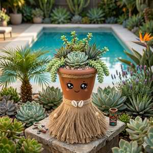 Handmade Bohemian Decorative Flower Pot Cute Face Design Jute Tassel Beaded <b>Planter</b> Indoor Outdoor Gift Pot - Product Image 1