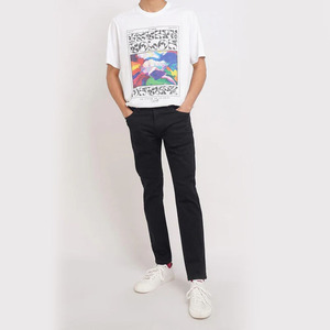 กางเกงยีนส์สีดำทรงตรงเข้ารูปสำหรับผู้ชายกางเกงผ้ายืดเอวสูงปานกลางแนวสตรีทลำลองพร้อมโลโก้ที่กำหนดเอง - Product Image 6