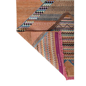 Manchaha Les-1437 Hand Knotted <b>Wool</b> & Bamboo Silk Rug <b>Red</b> & Orange with Geometric Pattern - Product Image 5