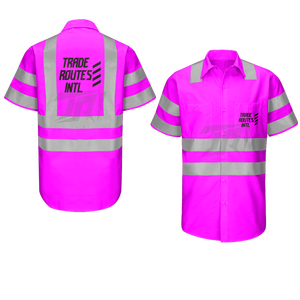 Haute visibilité ANSI classe 1 Logo confortable imperméable polyester ensemble bavoir boutonné col rond vêtements de travail de sécurité réfléchissants - Product Image 6