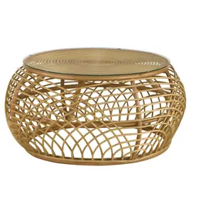 Exquisite design round coffee table from natural material hand wicker rattan table rattan table decorative home furniture