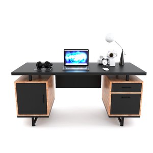 Executive 160x70cm Office <b>Desk</b> with Integrated Rubber Wood Cabinet Contemporary BGD68053 Manager <b>Work</b> <b>Desk</b> Metal Material - Product Image 3