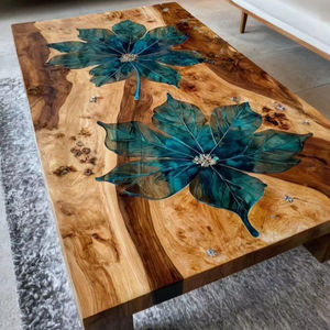 LINKED HANDCRAFT TABLE RONDE EN RÉSINE ÉPOXY POUR SALLE À MANGER Meubles Table de rivière en bois et résine pour bureau à domicile - Product Image 1