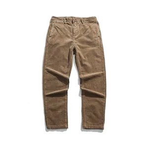 Pantalones de pana para hombre, pantalones largos holgados con cremallera para hombre, pantalones marrones de pana de alta calidad, venta al por mayor con personalización OEM