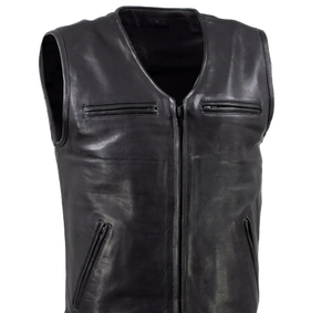 Gilet en cuir de moto pour hommes avec poche dissimulée lacets réglables Gilet en cuir pour motards - Product Image 4