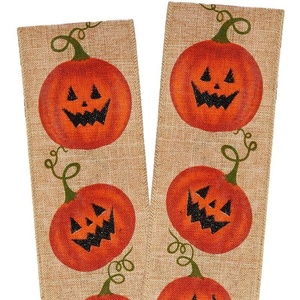 Luxury Floral Pumpkin Print <b>Wired</b> <b>Ribbon</b> for Wedding Christmas Halloween for Gift Wrapping Packaging Silk Linen Burlap Polyester - Product Image 4