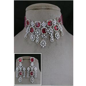 Elegante Juego de Collar y Aretes de Latón Americano con Circonitas para Mujer, Joyería Elegante para Bodas y Regalos - Product Image 1